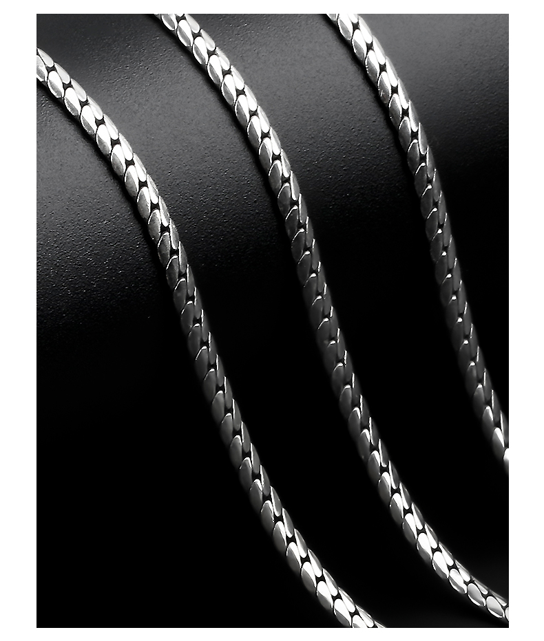 马鞭扁平链潮嘻哈hiphop男士细单身霸气s925银蛇骨链无吊坠长50cm银链