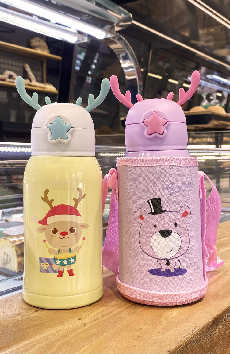 精选316不锈钢儿童保温杯小学生幼儿园杯子便携卡通可爱防摔鹿角水杯