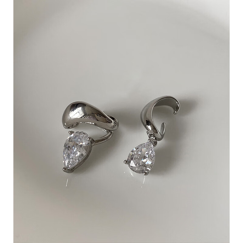 lomazoo镶钻水滴耳环法式个性气质网红耳饰简约时尚冷淡风耳骨夹左耳