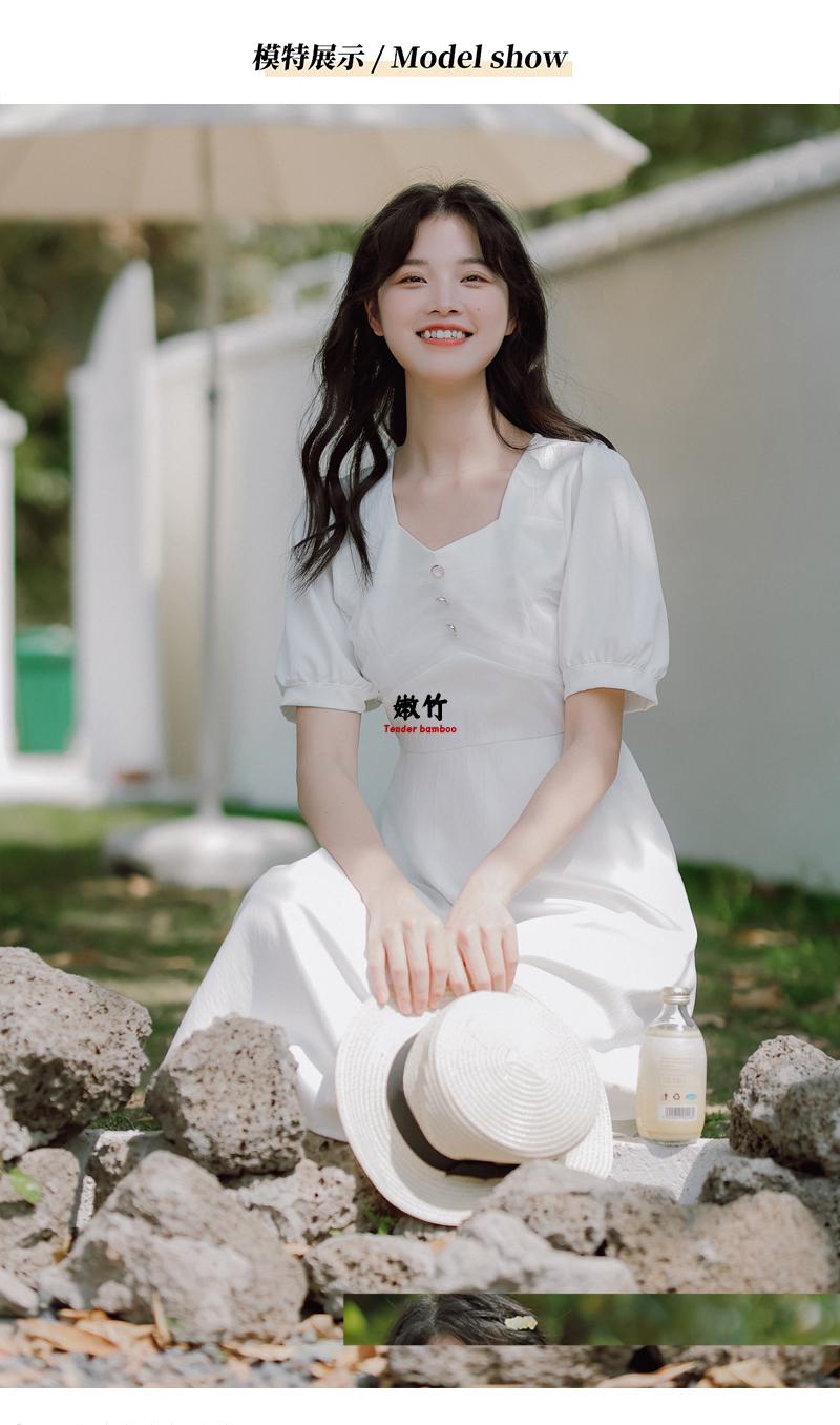 青少女大学生靓女装茶歇法式初恋白色连衣裙女装夏季2022新款小白裙子
