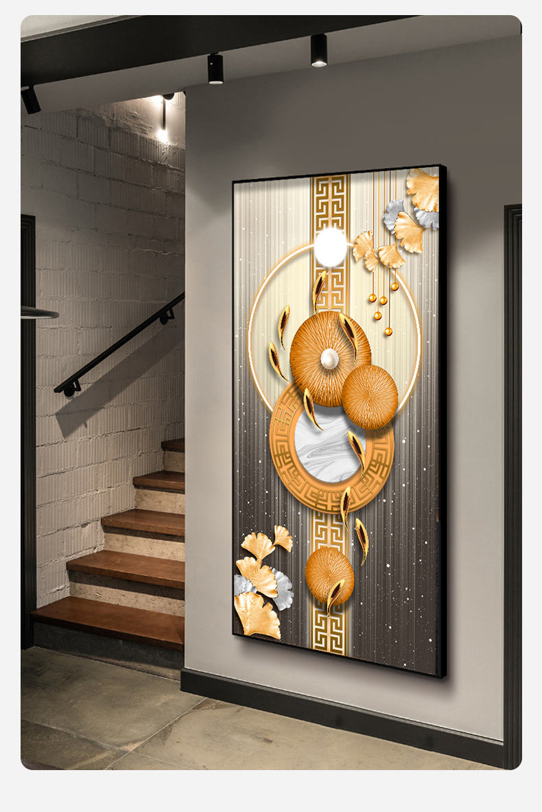 创森小米九鱼图玄关装饰画轻奢风进门正对墙画走廊过道挂画新中式玄关