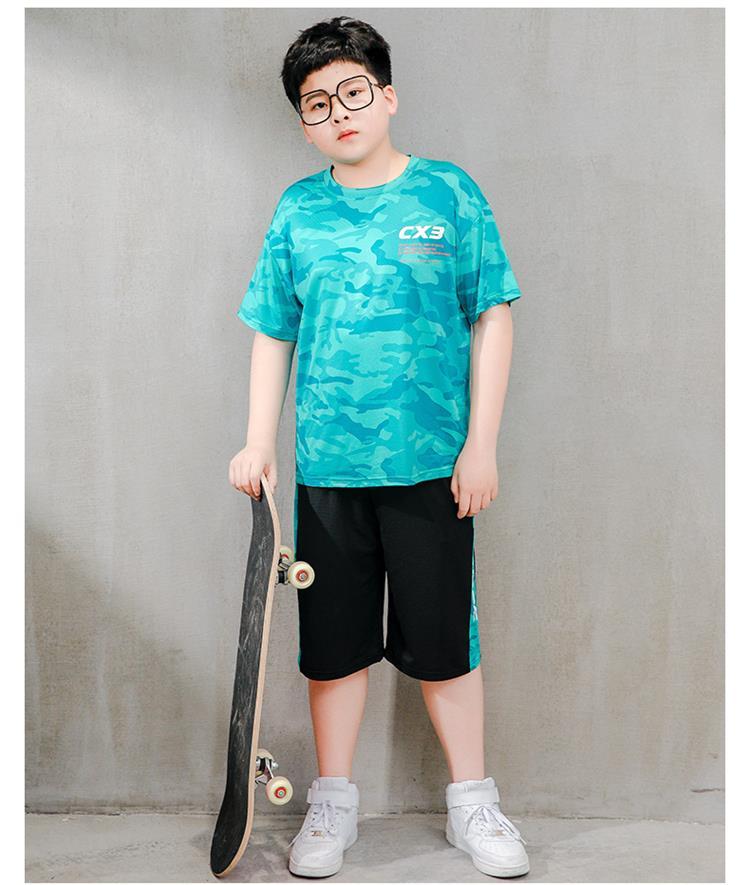 儿童速干t恤胖男童中大童715岁加肥加大夏装薄款小胖子男孩短袖上衣