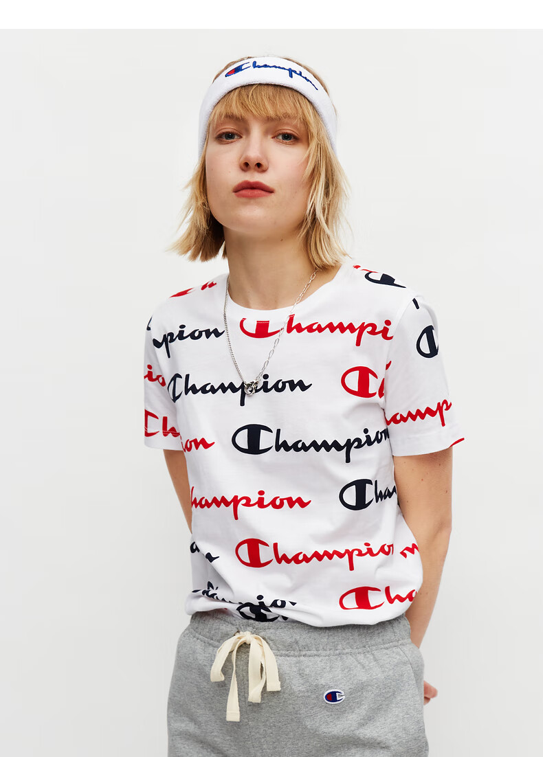 champion2022冠军旗舰店官t恤夏季新款经典满印棉短袖女春季潮牌 白色