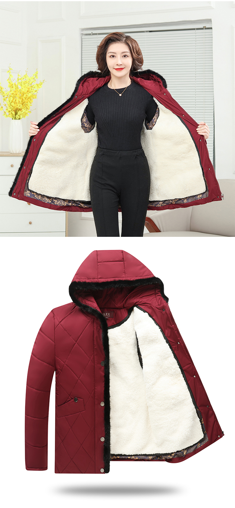 妈妈穿的保暖女羊皮袄子皮毛一体棉服羊毛棉袄子中老年人时尚加厚外套