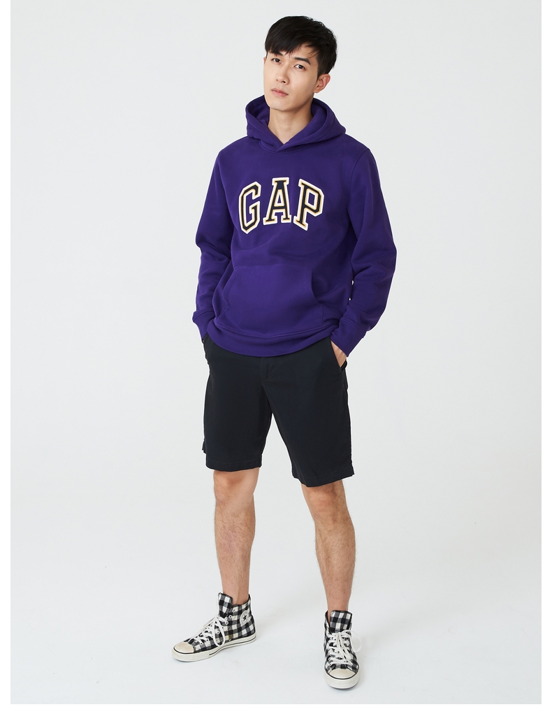 gap 男女装logo碳素软磨抓绒连帽卫衣791339 春秋新款情侣休闲上衣