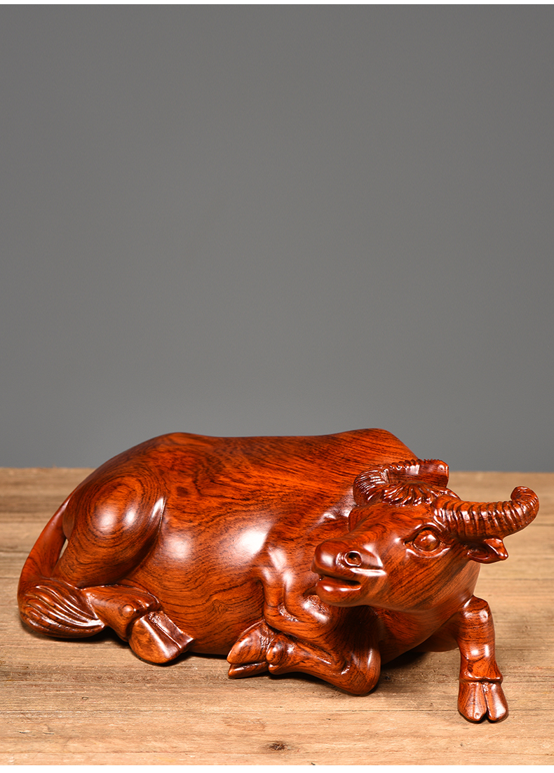 花梨木雕水牛摆件实木质生肖卧牛家居客厅办公室老板桌装饰送礼品