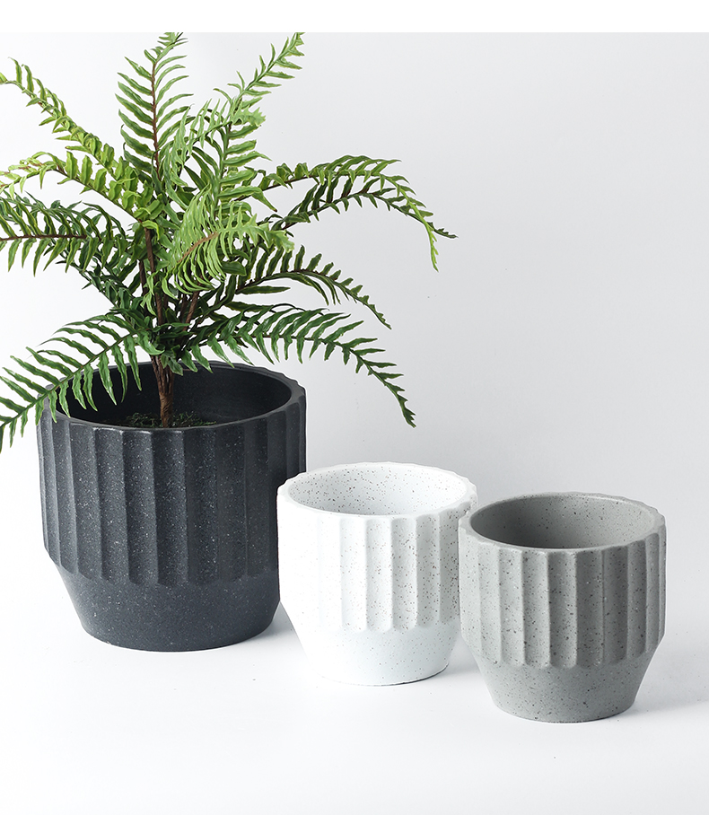 水磨石花盆 北欧风格复古水磨石几何圆形花盆简约创意工业风水泥仿