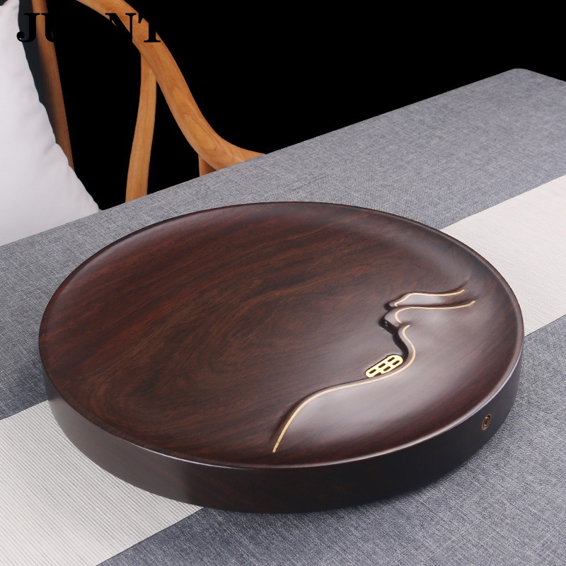 juantu茶具新中式木茶盘整版实木整块茶台大号功夫茶具托盘圆融4242cm