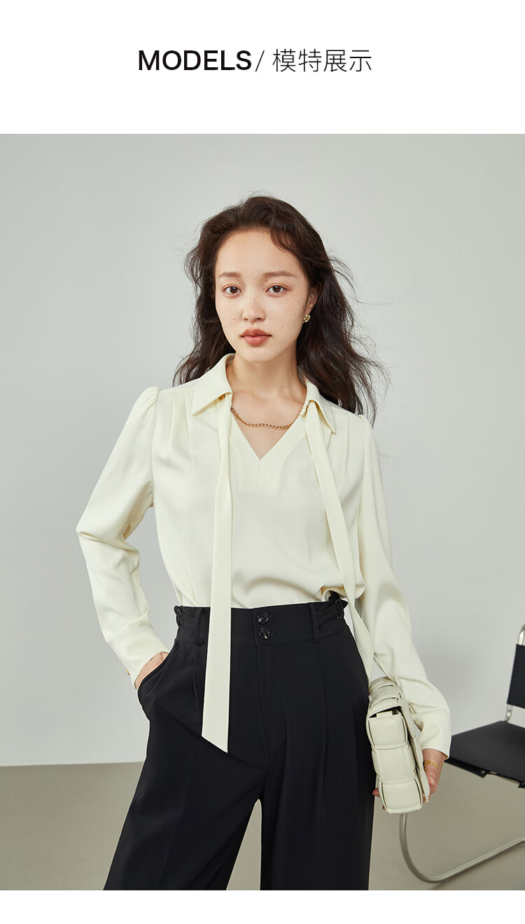 范思蓝恩 2022春秋气质飘带衬衫女设计感小众温柔法式雪纺上衣22le110