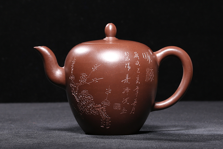 范泽洪紫砂壶回流老紫砂壶紫砂一厂大师范泽洪紫朱泥手工刻绘肩壶299