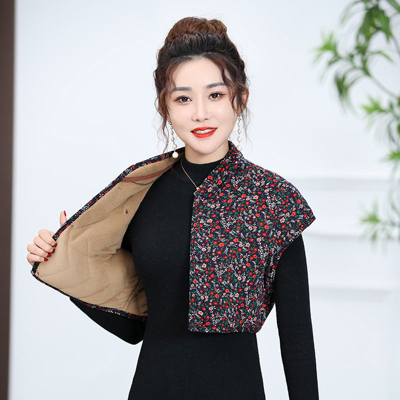 伞若马甲女冬季背心外穿中老年中袖加绒护肩马甲女妈妈装加厚奥利绒