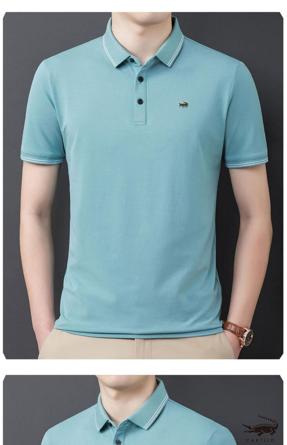 卡帝乐鳄鱼丝光棉男士短袖t恤夏季薄款翻领保罗polo打底衫纯色百搭