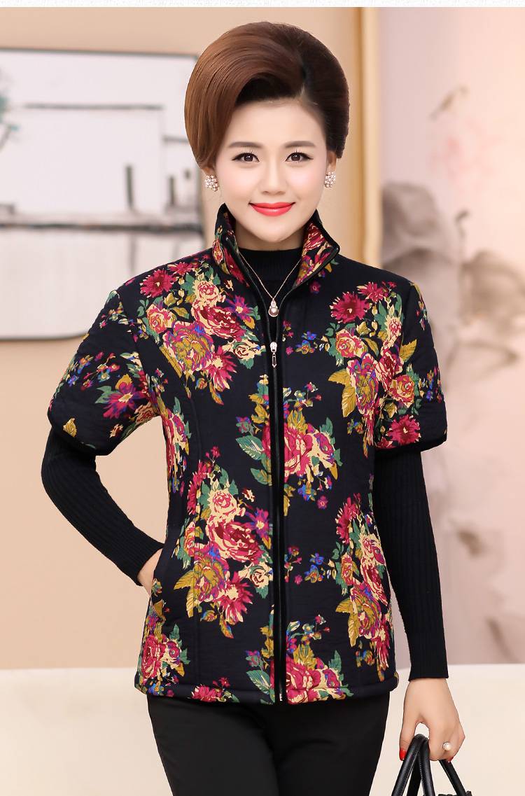 秋冬季长辈保暖马夹马褂子棉袄子女士女式乐卉花色三xl建议95110斤