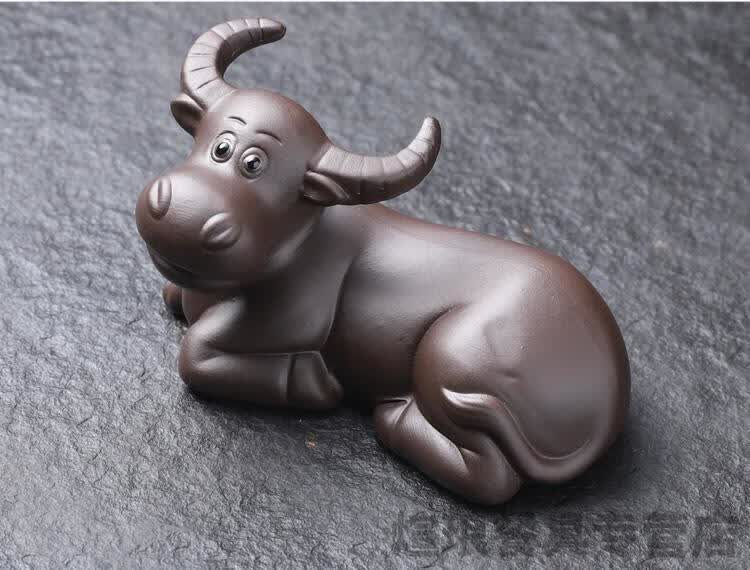 茶台摆件紫砂茶宠紫砂水牛茶宠摆件牛转乾坤茶玩生肖牛精品茶桌台从宝