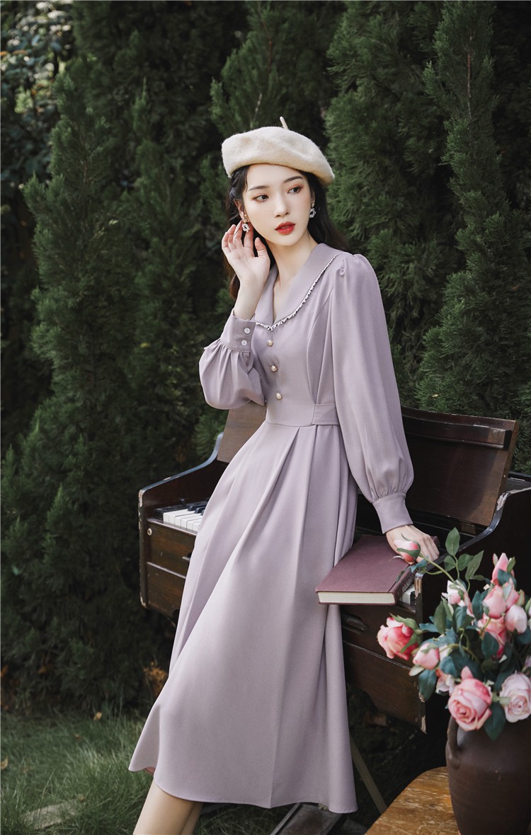 舒弗星教师教资面试连衣裙文艺淑女气质长裙复古民国风女装上班族穿搭