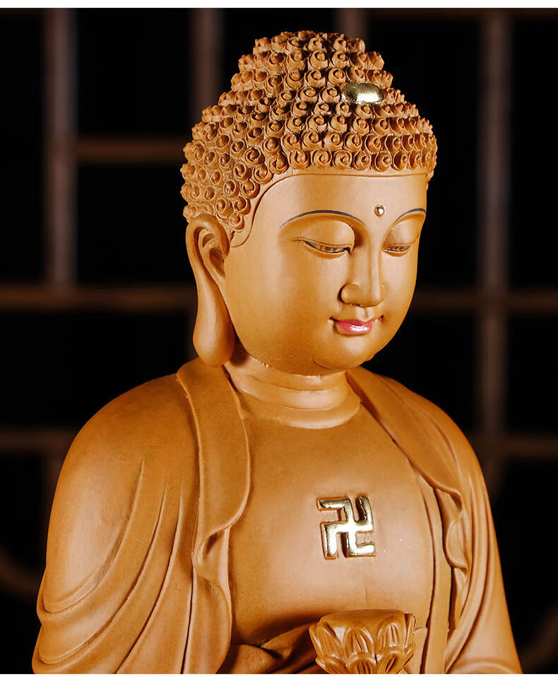 美其美纳香樟木雕阿弥陀佛像供奉家用客厅观世音菩萨神像摆件西方三圣