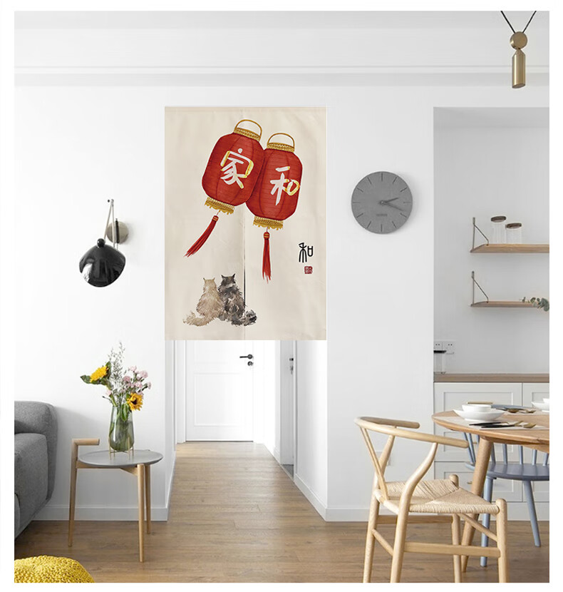 门帘入户门中式日式入户门帘卧室隔断帘厕所厨房卫生间半帘免打孔遮挡