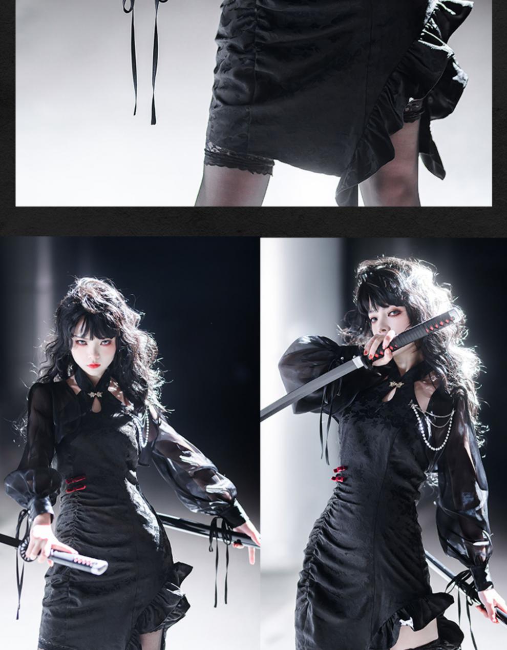 少女lolita 露娜的奇妙之旅黑色挂脖改良旗袍少女辣妹连衣裙日常轻