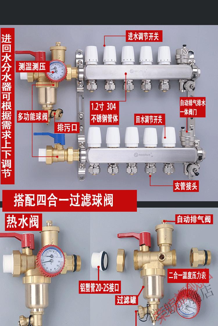 家用地暖管不锈钢自动分集水器地热全套 4路 双自动排气【图片 价格
