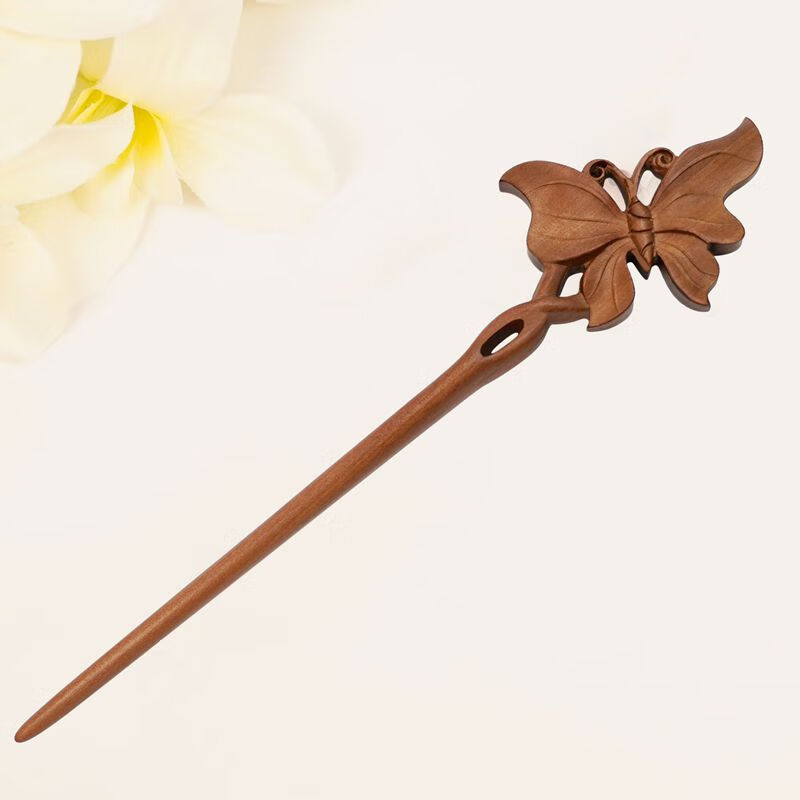 老凤凰锦仪堂蝴蝶桃木发簪简约簪子2022新款女发饰感古风盘发神器