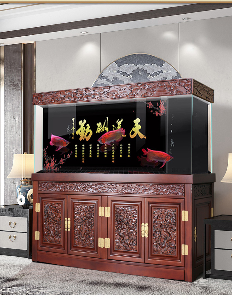 摆放鱼缸的桌子 新中式鱼缸客厅实木底柜龙鱼缸大型玄关定制水族箱白