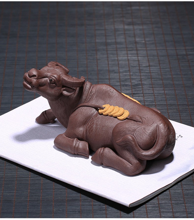 紫砂原矿牛气冲天茶宠进宝茶道摆件大号牛手工拉毛牛茶宠摆件 背背有