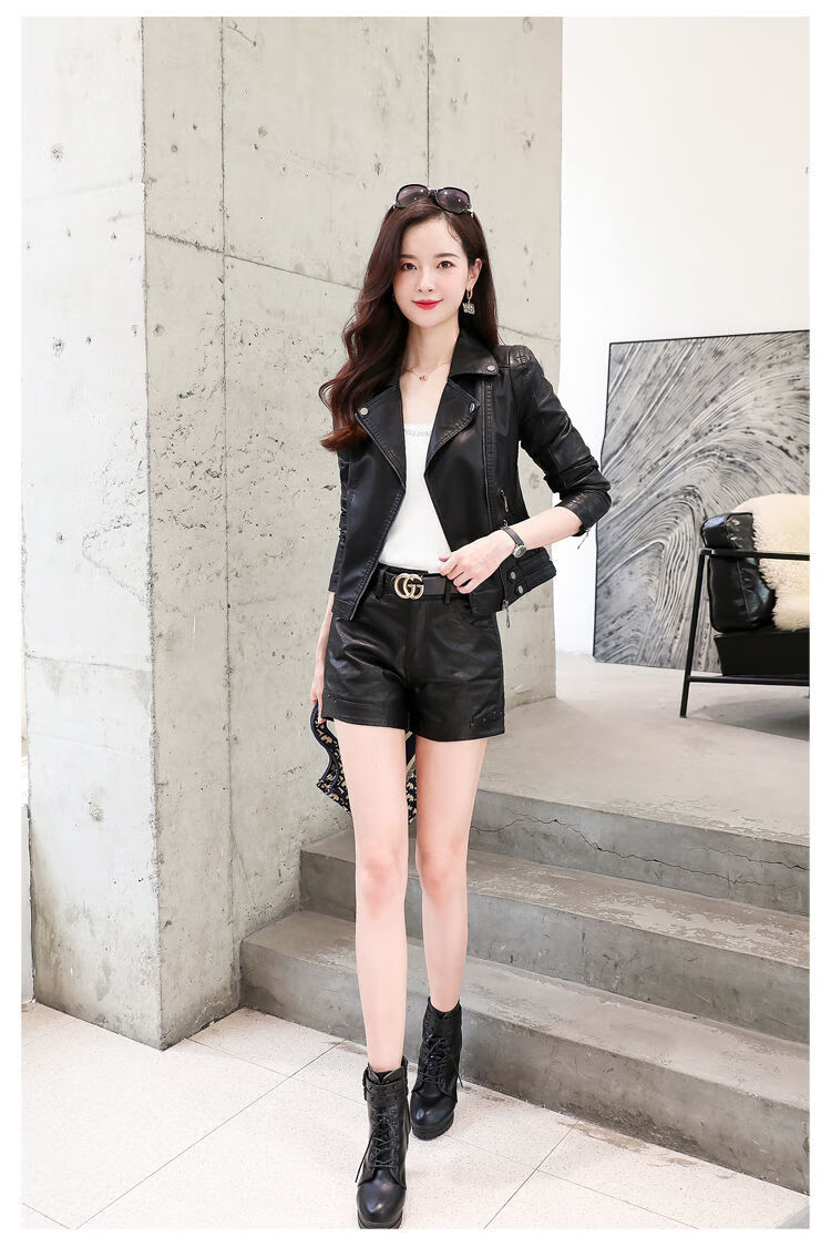 秋冬款皮衣女加棉皮衣皮裤套装2021秋冬女皮衣外套女短款时尚毛领皮