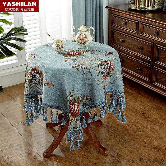 深色带花圆桌桌布欧式圆桌布布艺圆形台布茶几布电视柜盖布北欧美式