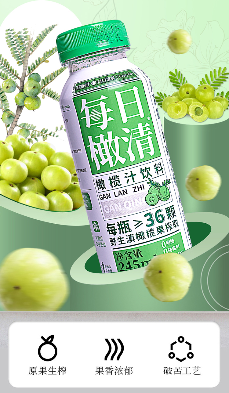 云南滇橄榄汁饮料玉油柑汁余甘子即食饮料245*ml/6瓶 每日橄清 15瓶