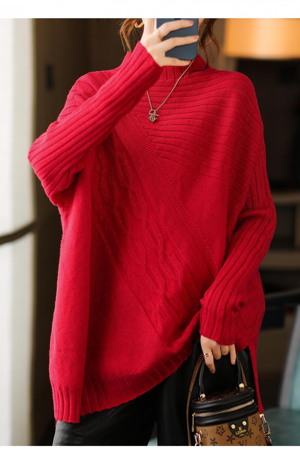 香港潮牌设计感包芯纱针织衫2021秋冬新款宽松减龄百搭中长款毛衣