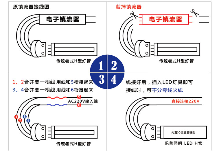 灯条h型led灯泡灯管四针家用客厅长条形灯芯暖黄改造节能灯日光灯22