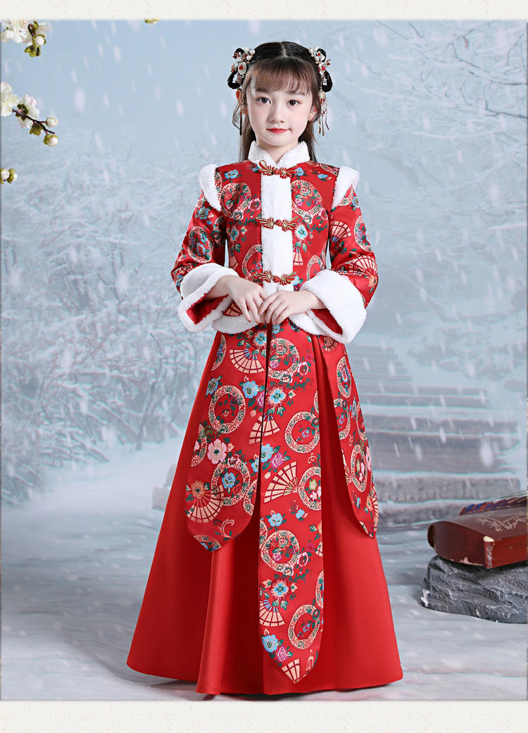 儿童古装汉服裙子女童冬装中国风宝宝衣服拜年服套装仙女襦裙女孩子