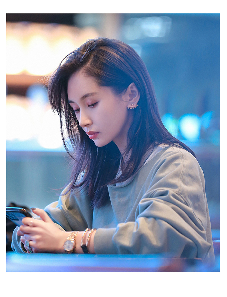 ck施华洛世奇锆王子文同款耳钉银女夏简约可爱精致耳环扇形金珠微笑