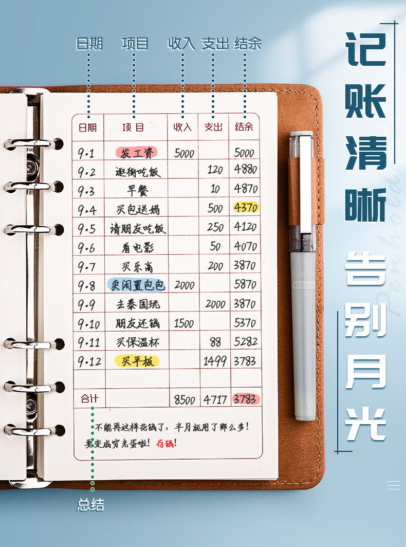 2021年活页现金日记账本日常开支理财明细账家庭家用生活笔记本小随身
