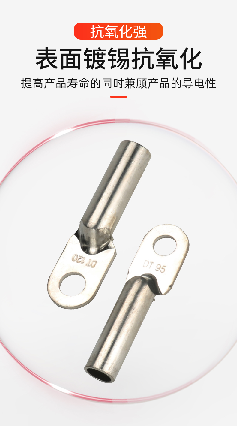 【官方旗舰】铜鼻子接线端子镀锡dt16/25/35/70/95/120/185/240/300