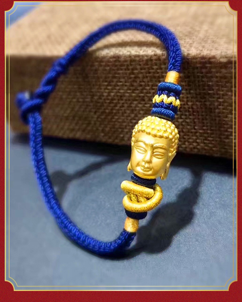 老凤凰黄金手链女999足金佛头黄金手链女3d硬金如来佛转运珠双面佛手