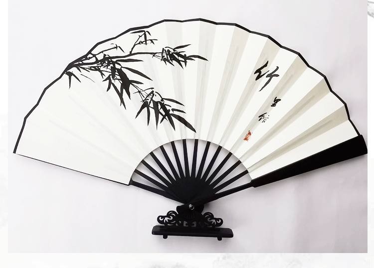 扇子玉竹墨竹 扇子古风折扇玉竹扇骨绢布面国风水墨梅兰竹菊扇面耐用