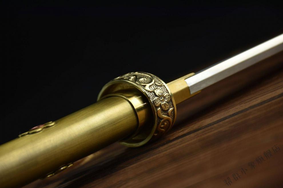 龙d泉市刀剑花纹钢手工包铜一体唐剑短款防身影视宝剑收藏未开刃