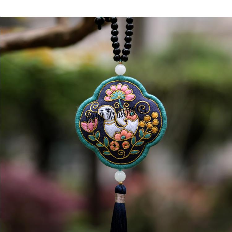 手工刺绣平安符双面绣刺绣手工diy材料包生肖蛇年自制荷包平安符项链