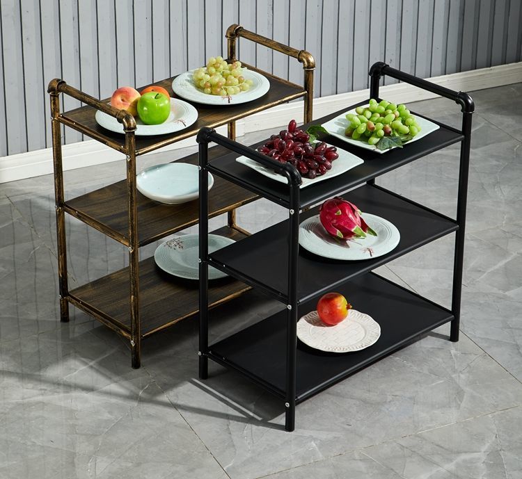 厨房移动置物架火锅店菜架铁艺三层落地多层蔬菜架子商用火锅放菜架子