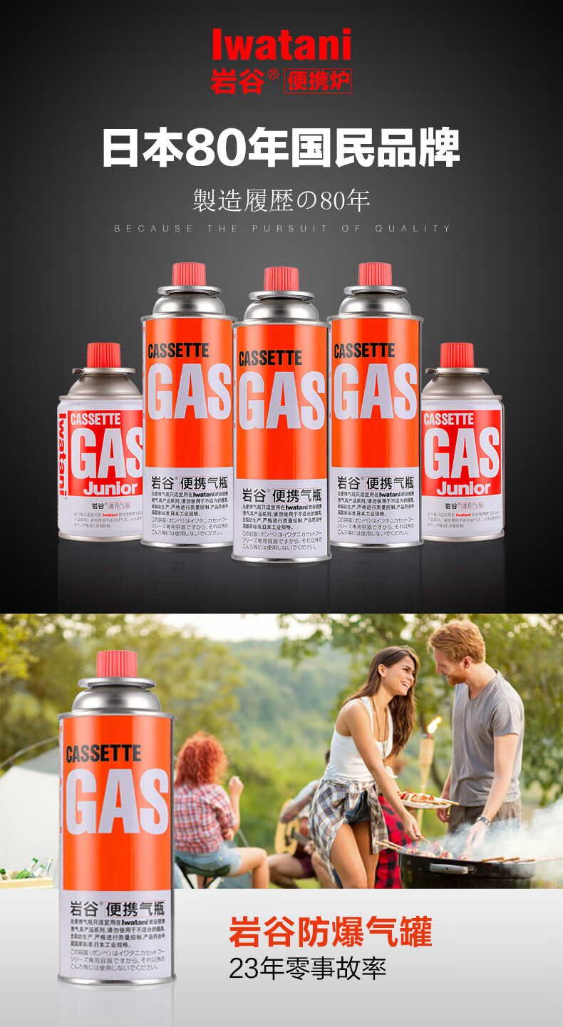 岩谷卡式炉气罐便携卡式燃气户外野营瓦斯炉灶喷枪通用气瓶250g岩谷