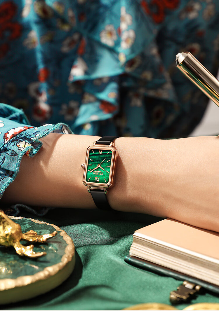 瑞士风小绿表瑞士浪琴瑰丽手表女士方形石英表简约薄小绿表防水皮带女