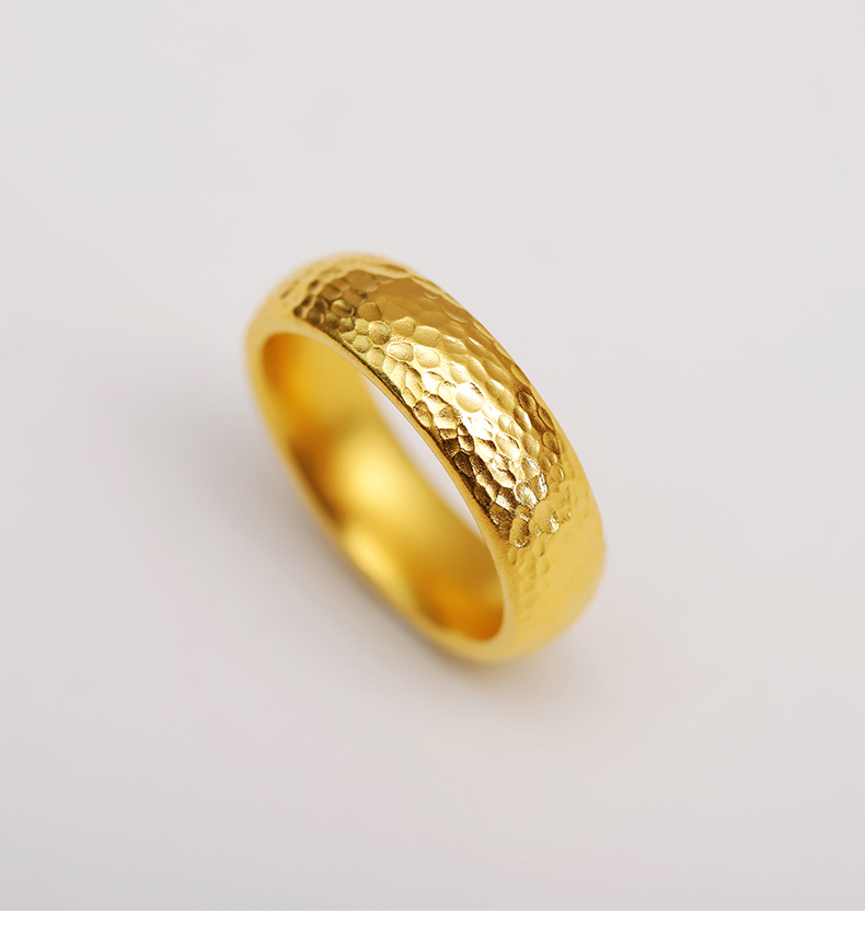 黄金锤纹实心戒指男足金古法手锤铸指环女足金素圈足金闭口素圈 17