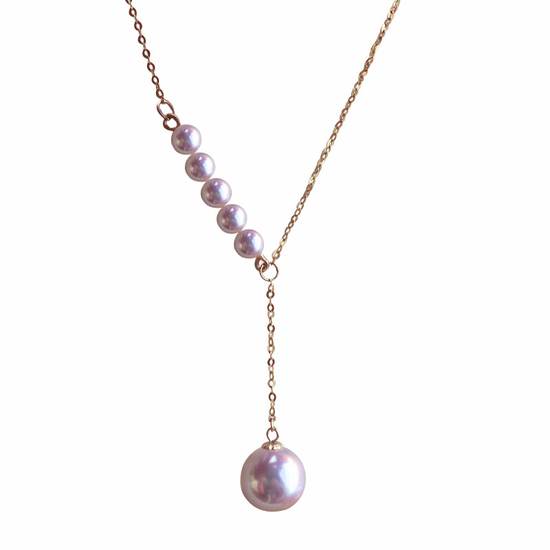 巴翼鸟 日本akoya天然海水珍珠天女级吊坠项链 18k金y字链正圆极强光