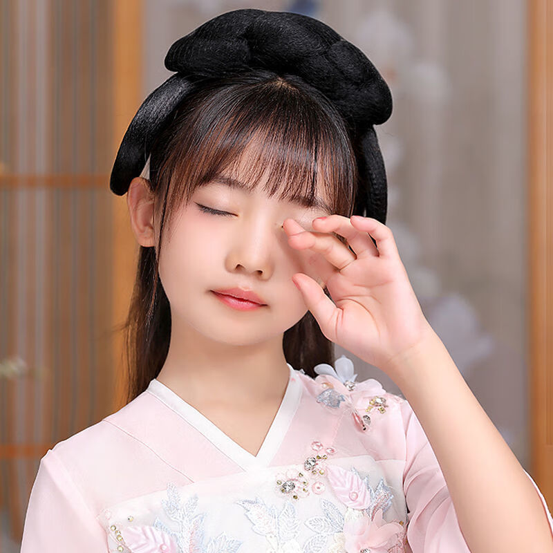 唐妮汉服假发女童发箍一体式古风发包发型发髻头发造型儿童古装假发主