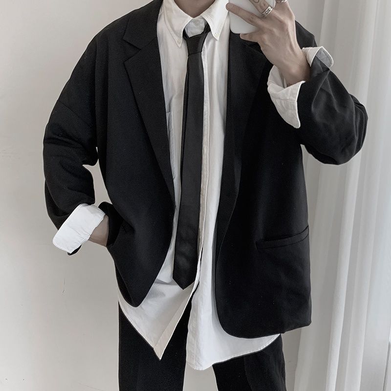 悠诗韵港风复古休闲小西装男外套韩版潮流发型师潮牌男装西服冷淡风