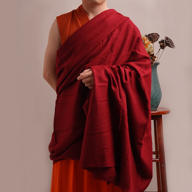 藏传喇嘛僧服装铁麻羊绒披肩上师堪布西藏式居士披单季 红色 适合秋
