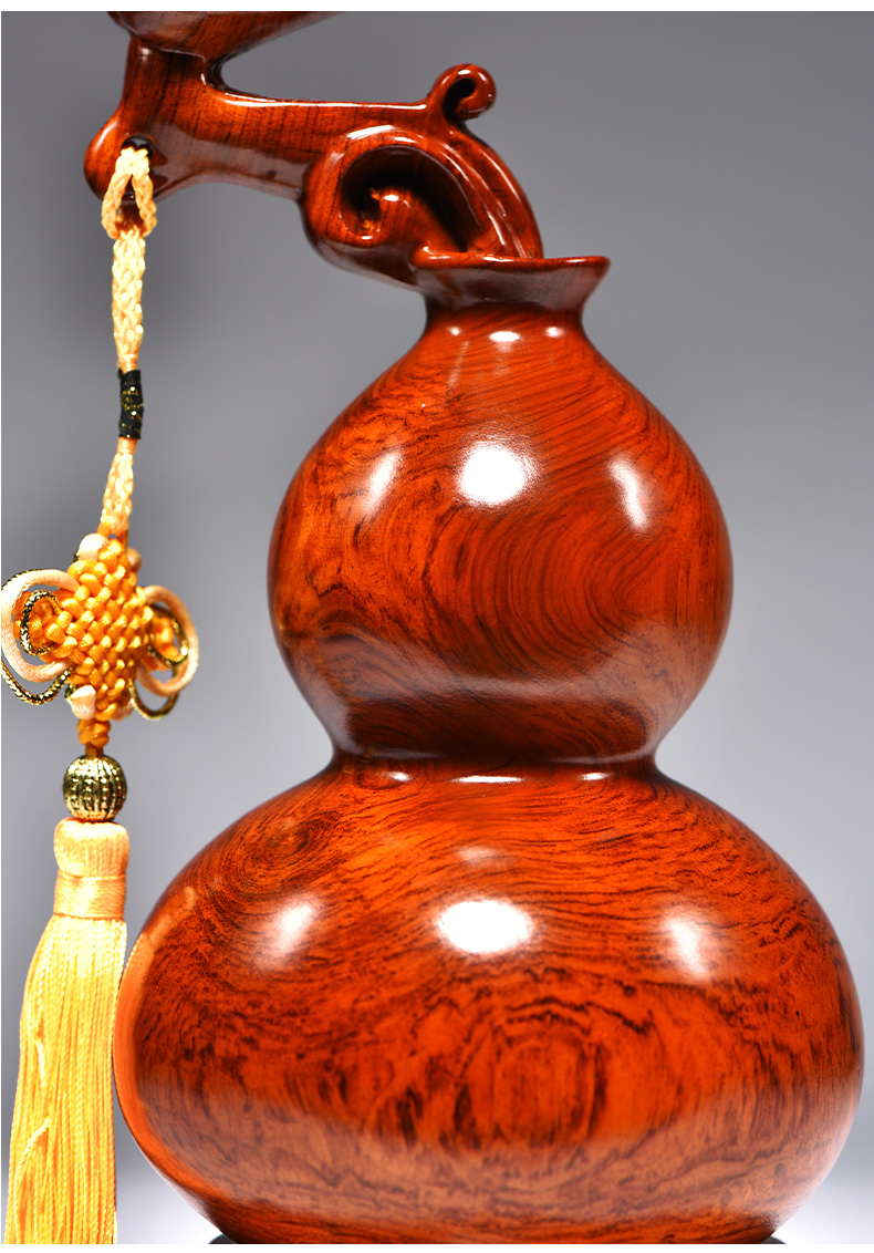 刻木东方 花梨木雕葫芦摆件 实木雕刻如意福禄葫芦工艺品 家居茶室