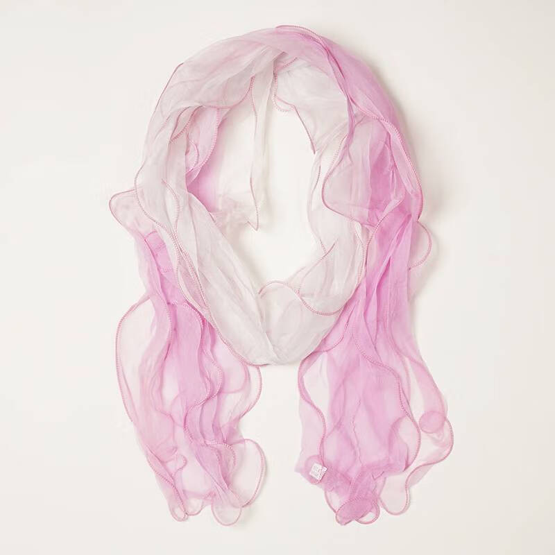 窄版荷叶边乔其纱巾丝巾围巾长款薄款纯色渐变百搭 160*20cm-窄版荷叶