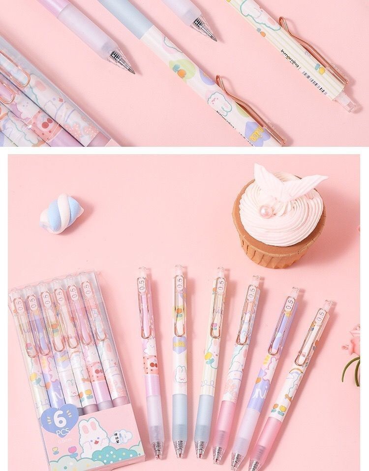 网红按动中性笔ins风按动笔可爱少女心学生高颜值笔男女生笔南希兔6支